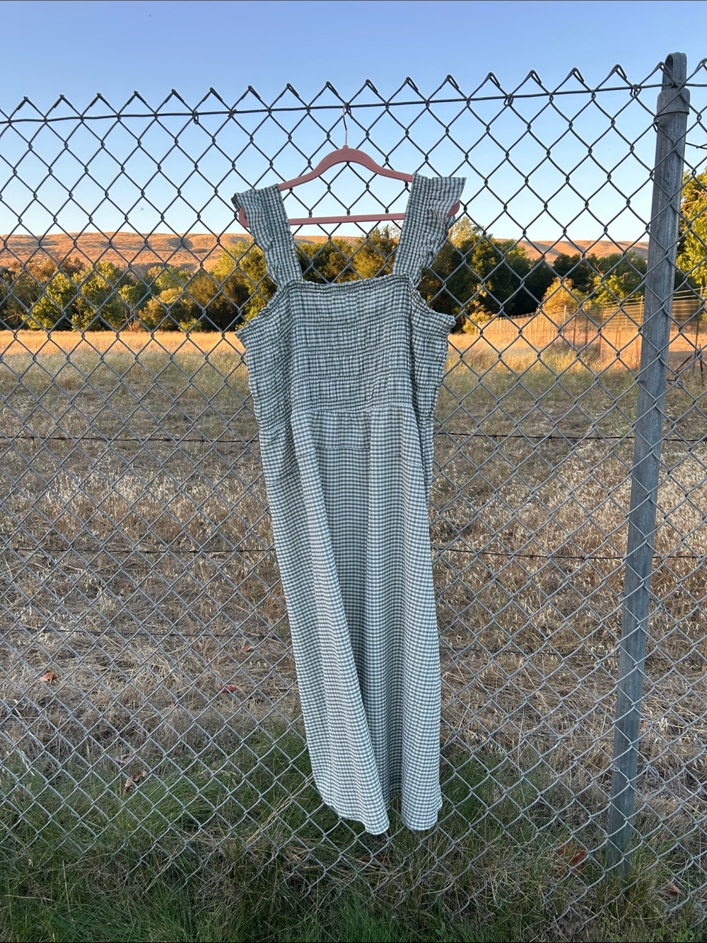 Old Navy Gingham Ruffle Strap Midi Dress - Green & White